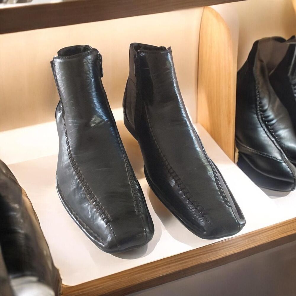 Bonafini Dress / Casual Boots Men 13  Side Zipper + elastic D-619 Black New